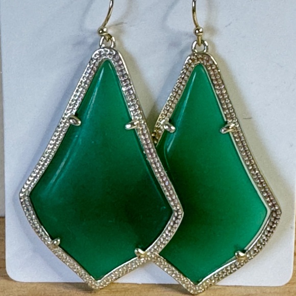 Kendra Scott Green Chalcedony Translucent Alexandra Earrings NWOT - Picture 3 of 5